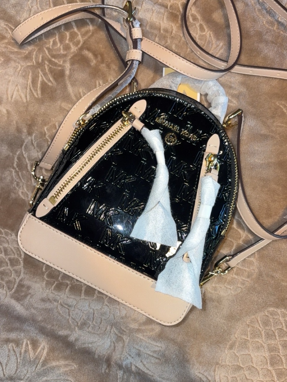 Michael Kors Black Patent and Blush Mini Backpack